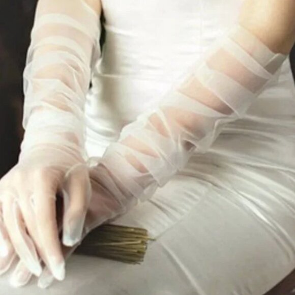 NWT Sheer Tulle Long Wedding Gloves - Picture 1 of 4
